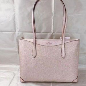 NWT Kate Spade Large Glitter Fabric Tote In Rose Gold